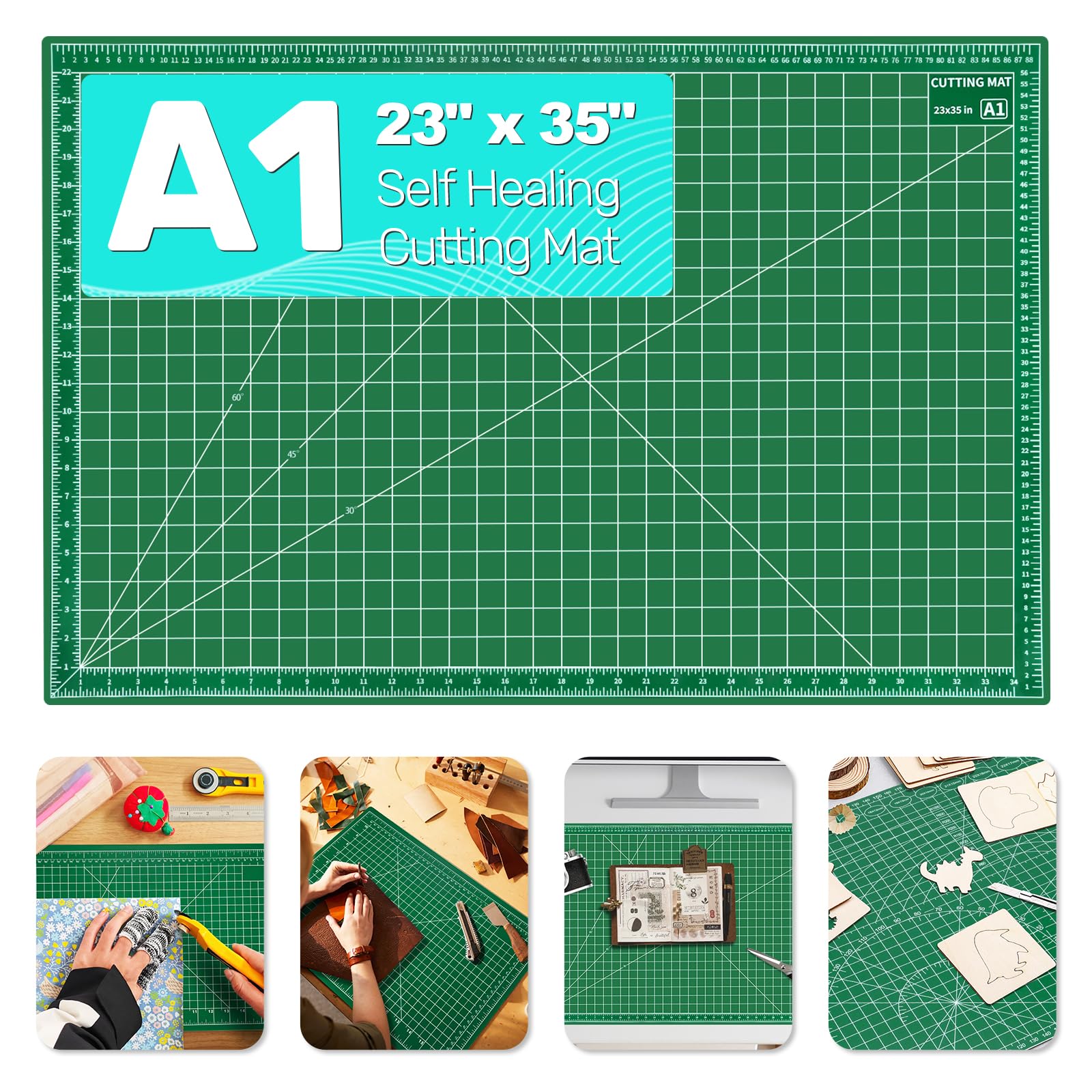 Tujurich Large Self Healing Cutting Mat 23" x 35", Double-Sided, A1, Green | A1 