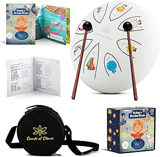 Sounds Of Silence Steel Tongue Drum for Kids with Storybook and Songbook | Dylan's Dream Drum, Ages 3+, Calming Bedtime Musical Gift, Easy to Play, 6 Inch 8 Notes, Includes Mallets, Carry Bag, 432 Hz