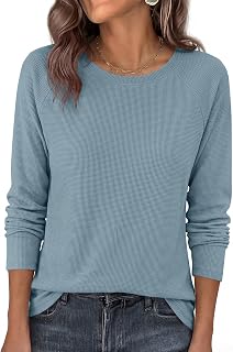 PRETTYGARDEN Top da donna elegante casual leggero girocollo manica lunga waffle maglia camicie allentato basic t-shirt autunno abiti