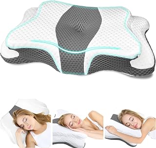 CHxxy Memory Foam Pillows, Cervical Pillow for Neck & Shoulder Pain Relief | Ergonomic Contour Bed Pillow, Soft for Side Sleep Stomach Sleeping and Back Sleeper-Queen Size&Grey