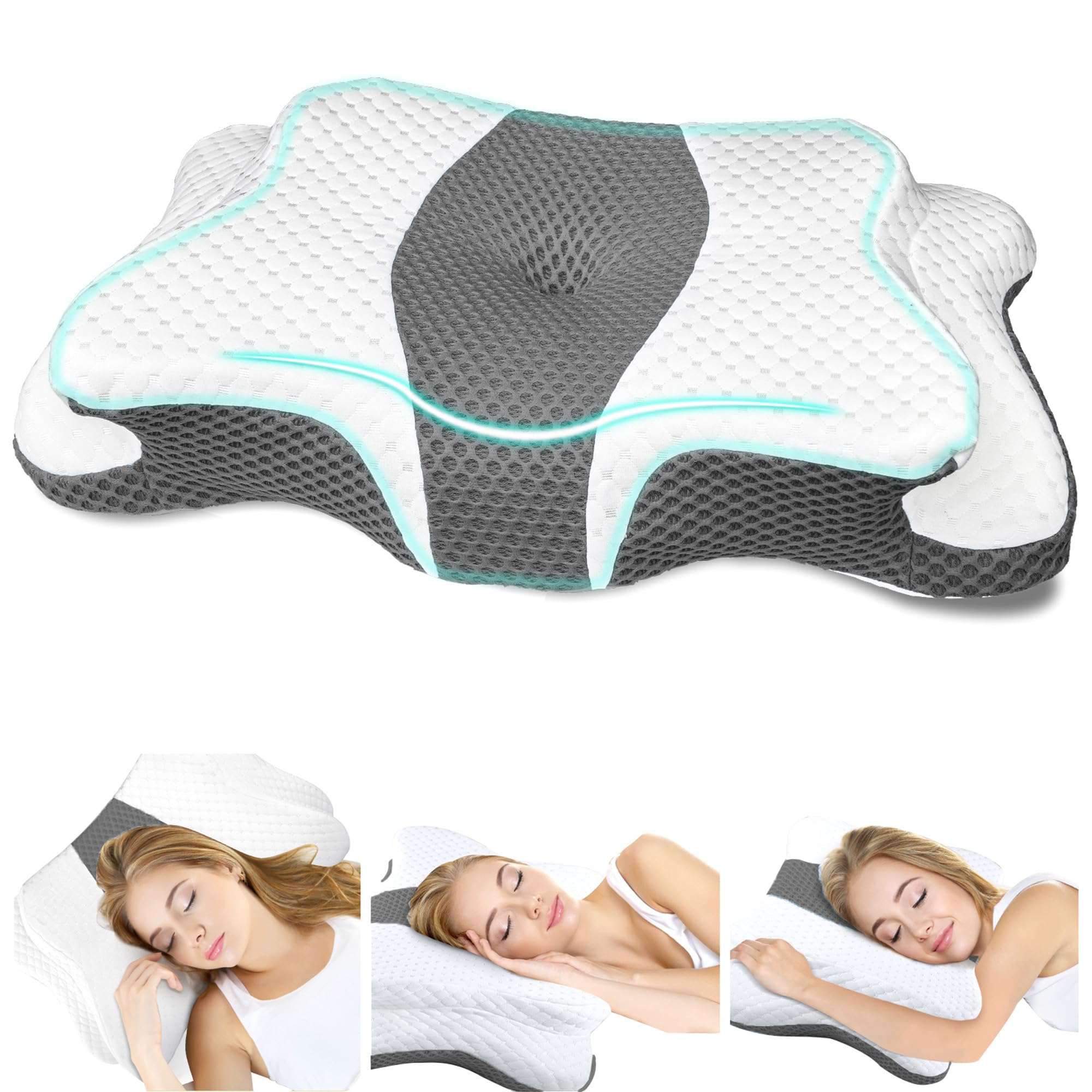 CHxxy Memory Foam Pillows, Cervical Pillow for Neck & Shoulder Pain Relief | Erg