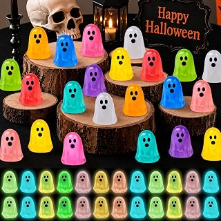 120 Pcs Halloween Luminous Mini Resin Ghost Figures Miniature Figurines | 10 Colors Tiny Little Plastic Ghost Statues Glow in the Dark, Halloween Party Favors Micro Landscape Dollhouse Decoration