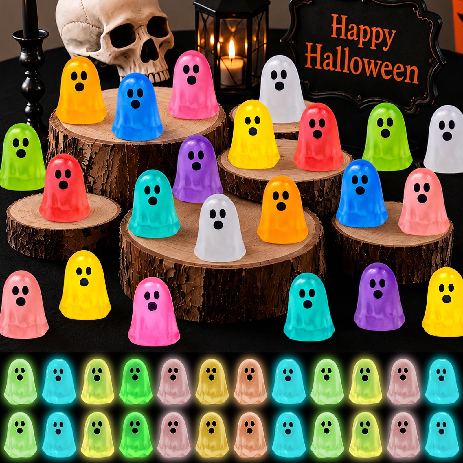 120 Pcs Halloween Luminous Mini Resin Ghost Figures Miniature Figurines | 10 Col