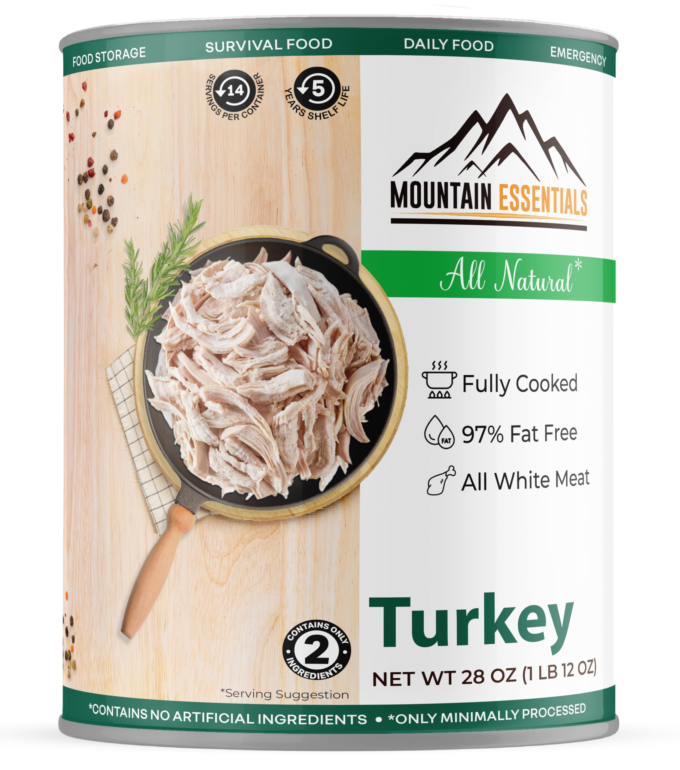 MOUNTAIN ESSENTIALS All Natural Canned Turkey 28 Oz – Fully Cooked, Ready to Eat