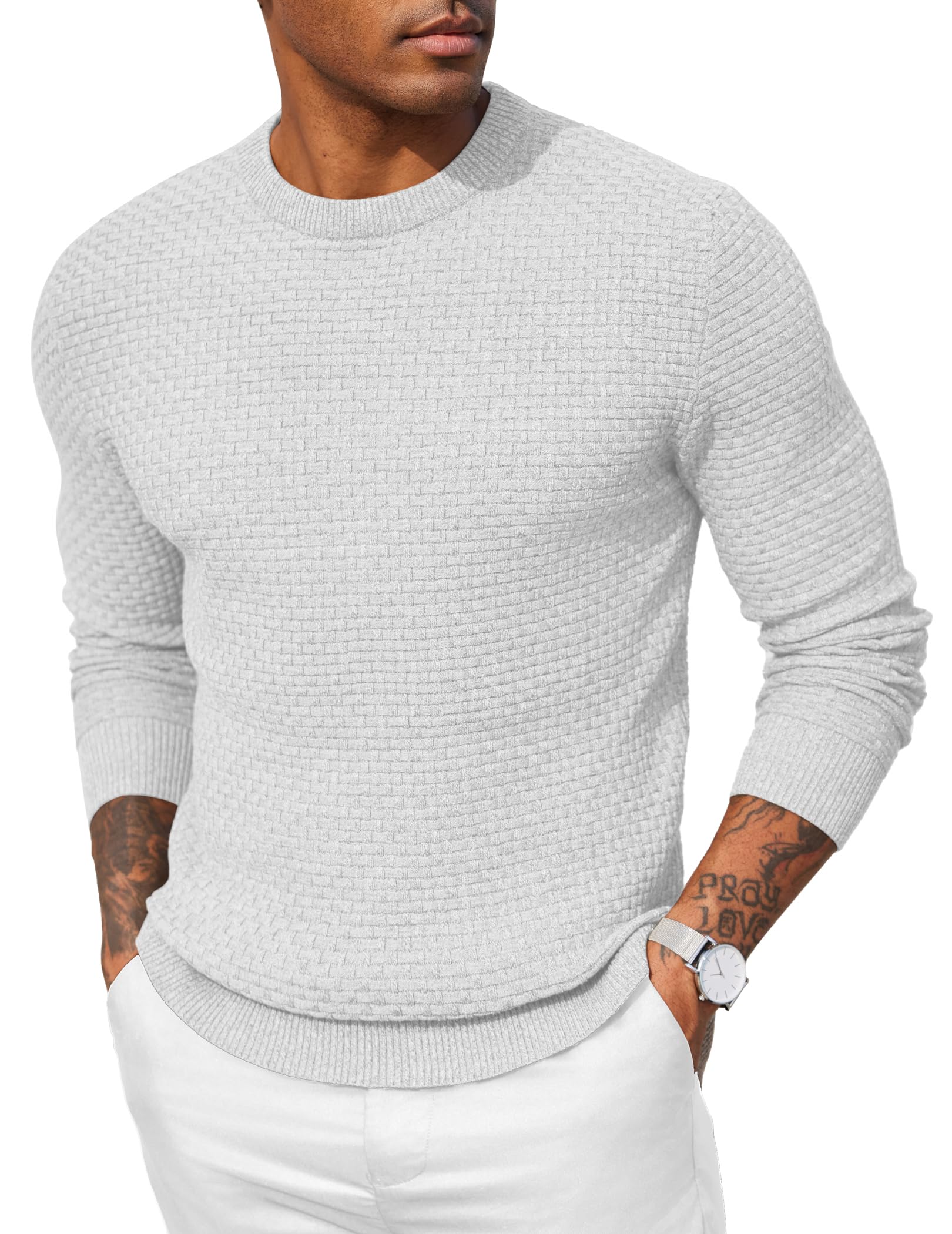 Coofandy Men's Crewneck Slim Fit Lightweight Casual Twist Knit Sweatshirt