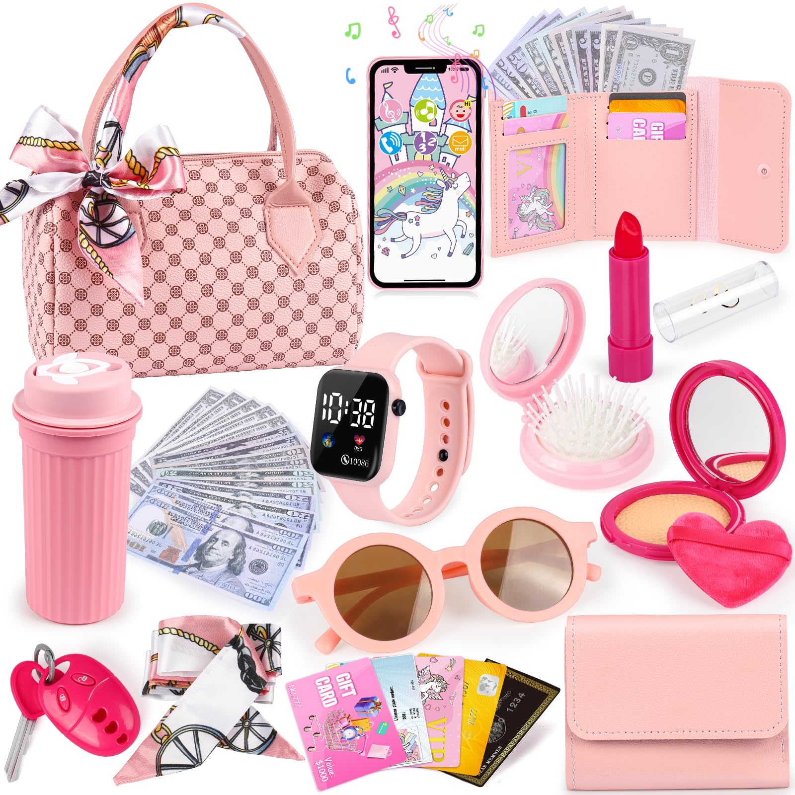 Oisacirg Play Purse with Watch, Phone, Pretend Play Toys for Girls Ages 3-8 | 32