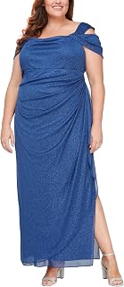 Alex Evenings Long Glitter Mesh Cold Shoulder Dress