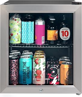 Russell Hobbs Mini Fridge 12 Bottle/46L Lockable Freestanding Stainless Steel Table Top Mini Beer & Wine Fridge, Lock and Key with Glass Door RHGWC3SS-LCK