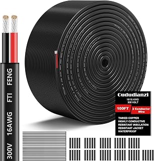 16 Gauge Wire 2 Conductor Electrical Wire, 16 AWG 100FT Stranded PVC Cord 100FT- 16/2 Cable 12V Low Voltage/Oxygen-Free Tinned Copper/Flexible Automotive Wire for Marine Lamps Lighting-30M