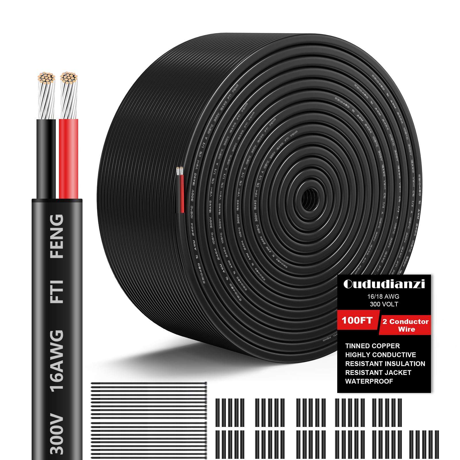 16 Gauge Wire 2 Conductor Electrical Wire, 16 AWG 100FT Stranded PVC Cord 100FT-