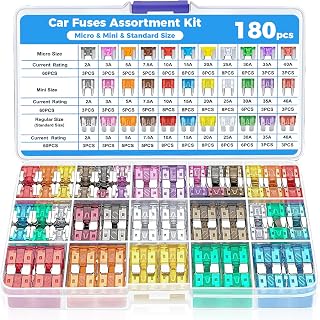Flaconi 180PCS Car Fuses,Micro Fuses for Cars,Auto Blade Small Fuse Assorted,Automotive Replacement 2A 3A 5A 7.5A 10A 15A 20A 25A 30A 35A 40A Fuse Assortment Kit,Suitable for Cars,Trucks,SUVs