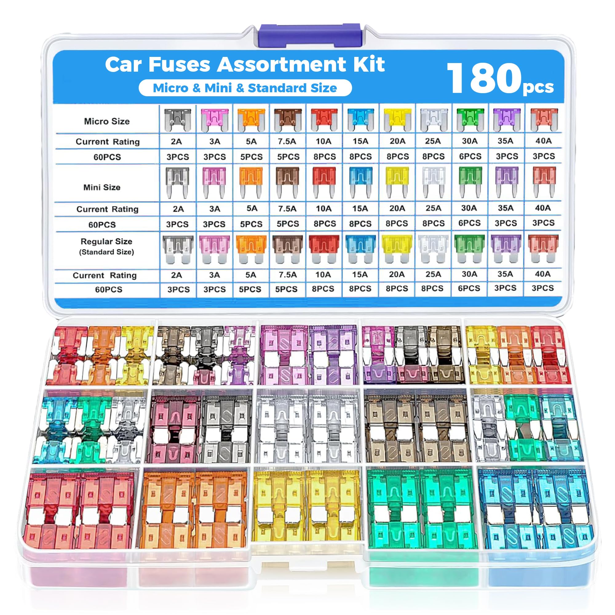 Flaconi 180PCS Car Fuses,Micro Fuses for Cars,Auto Blade Small Fuse Assorted,Aut