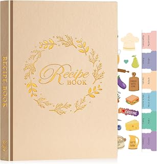 Lanpn B5 Blank Recipe Book Cookbook to Write in Your Own Recipes, Leather Cover Waterproof Empty Cooking Journal for 70 Recipes, Recipe Notebook with Stickers to Organize Your Family Recipes, Oat