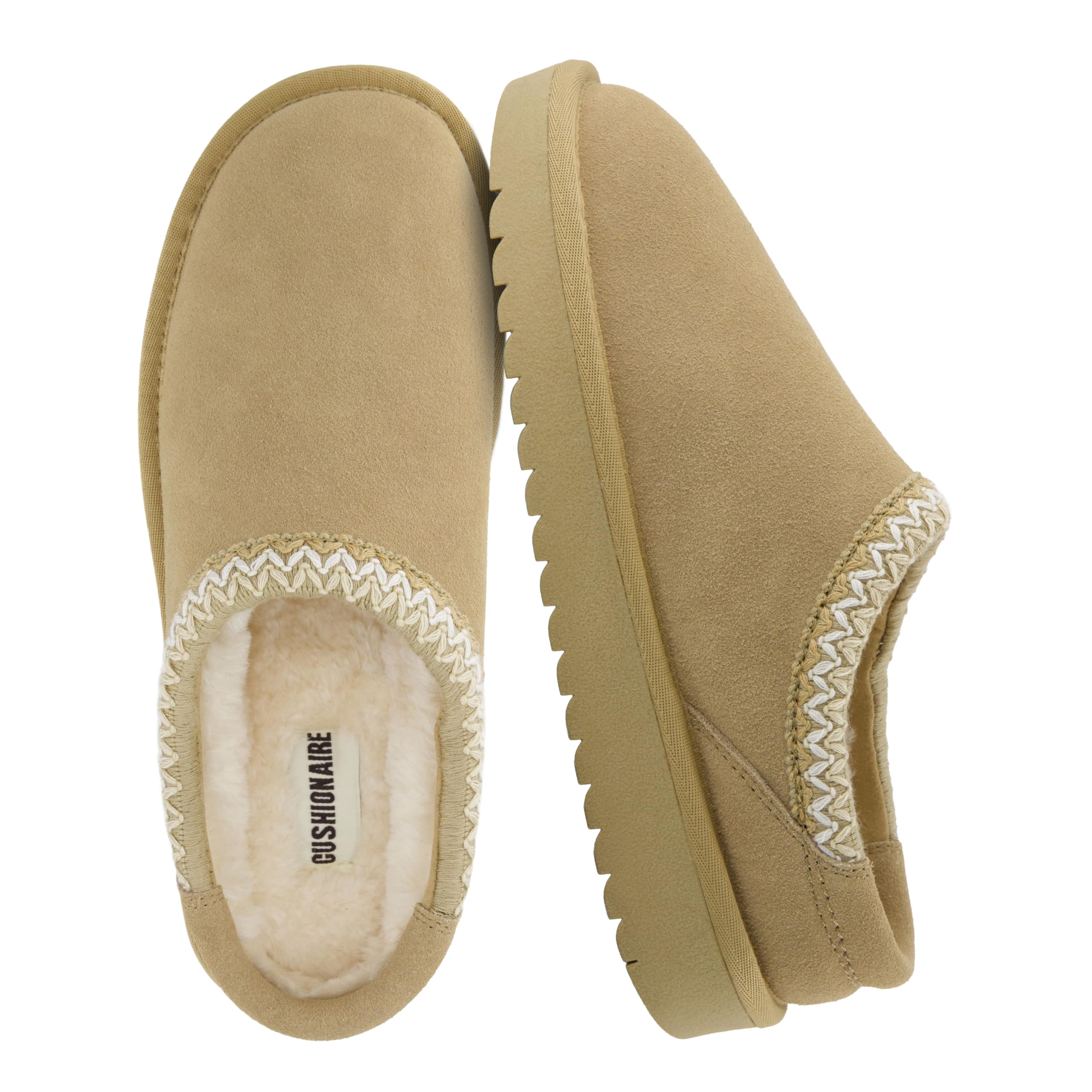CUSHIONAIRE Keto - Pantuflas de gamuza para mujer, acogedoras y elegantes, forro