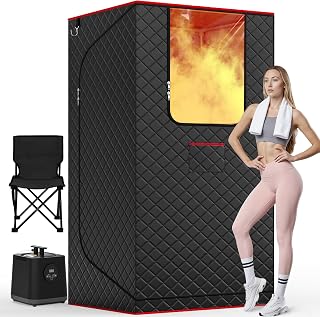 Manastin Upgraded Portable Steam Sauna for Home,Jet Black | Sauna Tent with 3L/1200W Steamer, XL Foldable and Remote Control, 99-Min Timer & 15 Power Levels, 2.6' x 2.6' x 5.9'