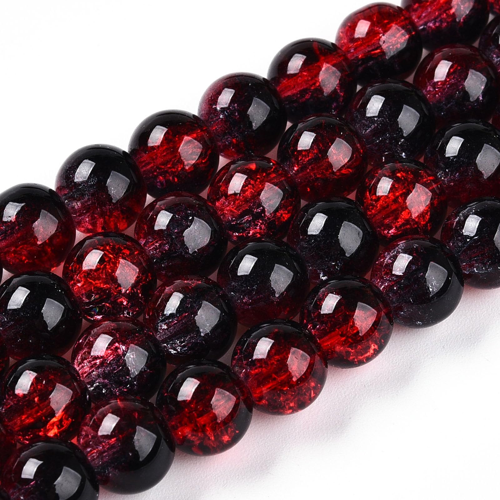 100 Strands Clear Iridescent Crackle Glass Round Beads for Jewelry Making, Earri