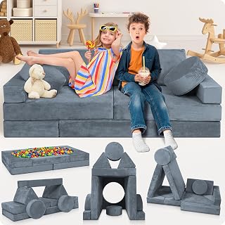 Lunix Modular Kids Play Couch, 14-Piece Sectional Sofa | Playroom furniture for building forts, slides & reading nooks — from toddlers to preteens