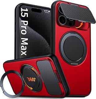Oterkin for iPhone 15 Pro Max Case with 360°Spin Stand，Flip-Up Camera Cover