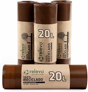 Relevo 20L Bin Bags – Food Waste Bags made of 30 µm (Micron) thick 100% recycled plastic. Contains 60 Bin Liners