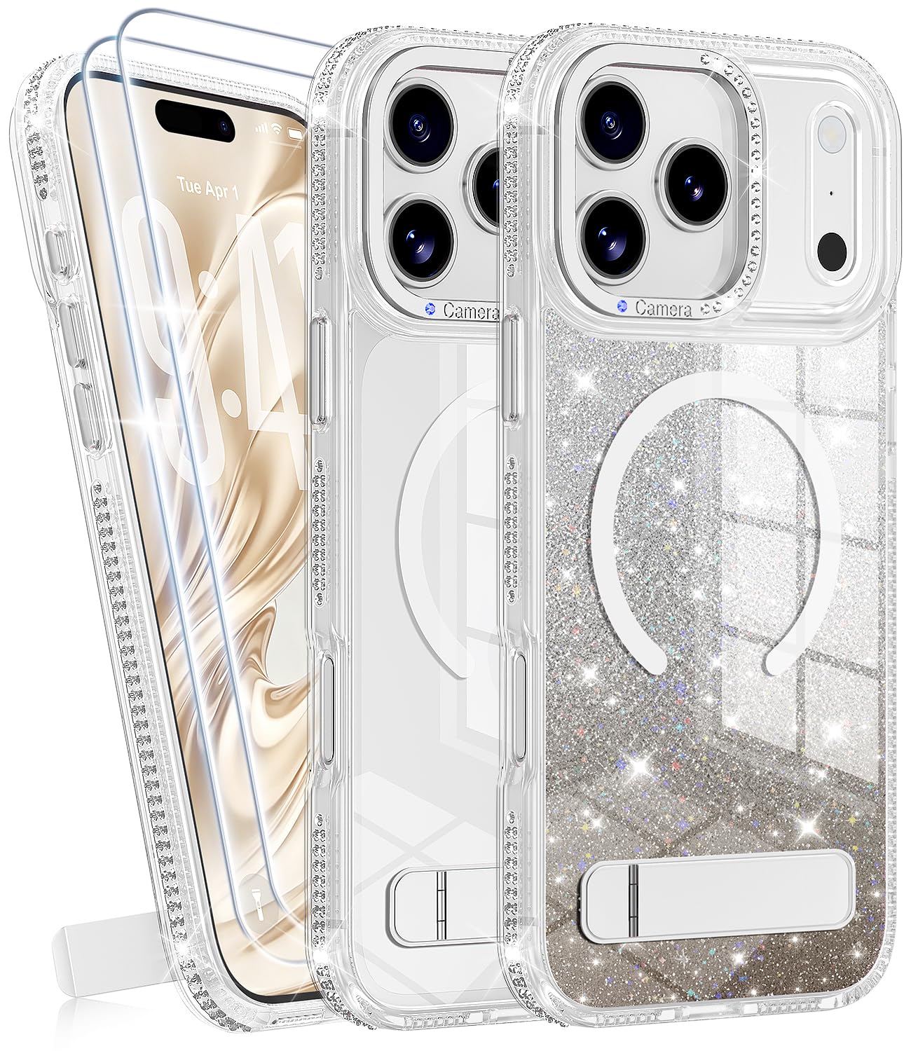 JAME for iPhone 17 Pro Max Case with Invisible Stand, 2 Screen Protectors, Compa
