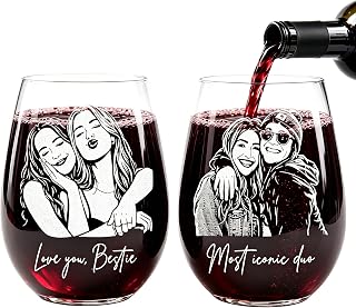 UIDMEN Personalized Besties Portrait Wine Glass, BFF Gifts for Women, Custom Photo and Name, 15oz Stemless Wine Glass, Soul Sister Present, Gifts for Besties, Sister, Family, Friend, Bridesmaids
