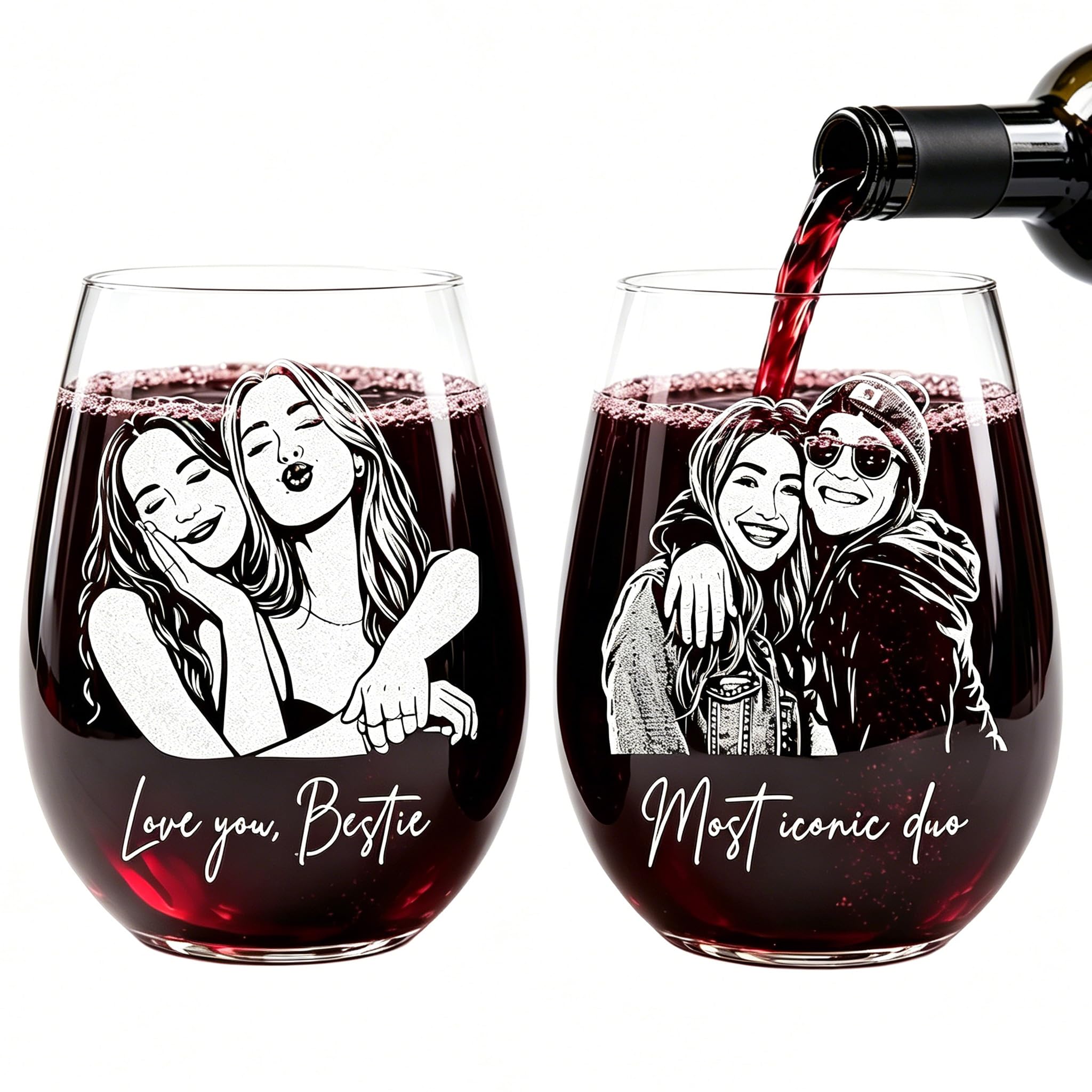 UIDMEN Personalized Besties Portrait Wine Glass, BFF Gifts for Women, Custom Pho