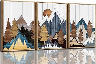 HPNIUB Rustic Mountain Framed Canvas Wall Art Set-12"x16"x3