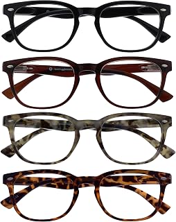 OPULIZE ORA Reading Glasses for Men and Women, Designer Style, Spring Hinge Reader, Rectangular Frame, Pack of 4, Black, Dark Brown, Brown & Grey Tortoiseshell +1.50