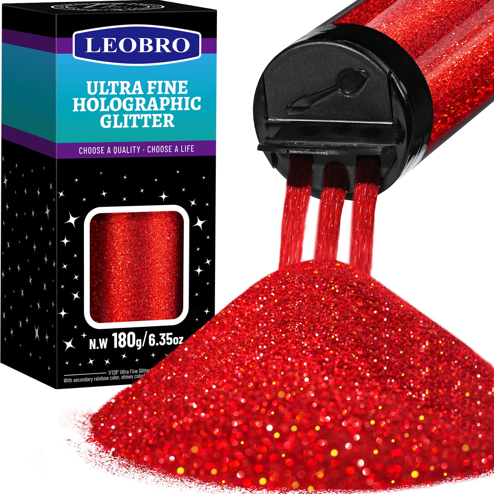 LEOBRO Red Glitter, Glitter, 180g/6.35oz Holographic Ultra Fine Glitter, 1/128&q