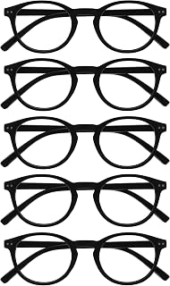 OPULIZE Zen Reading Glasses 5 Pack Cool Round Frame Spring Hinges Scratch Resistant Matt Black Mens Womens RRRRR24-1 +1.50
