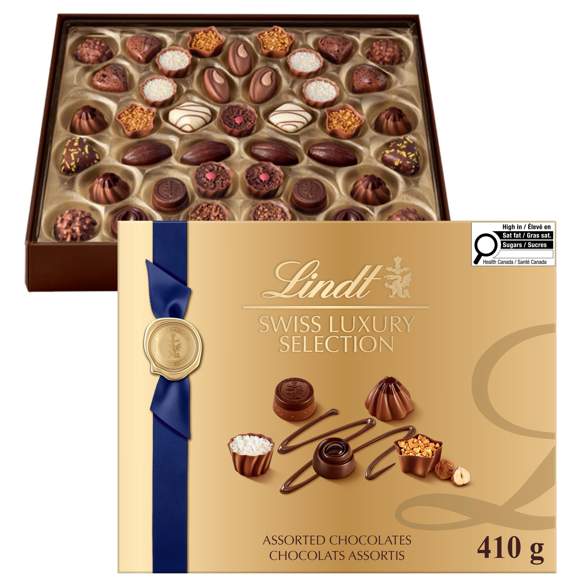Lindt SWISS LUXURY SELECTION Assorted Chocolate Pralines Gift Box, 410 Grams
