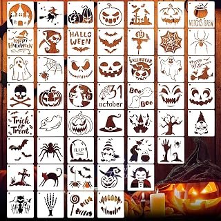 50 PCS Halloween Stencils Reusable Ghost Bat Pumpkin Stencils for Painting on Wood Rocks Canvas Fabric Glass Pottery 4x4 Inch
