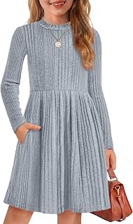 Arshiner Girls Dresses Long Sleeve A Line Knit Sweater Dress with Pockets