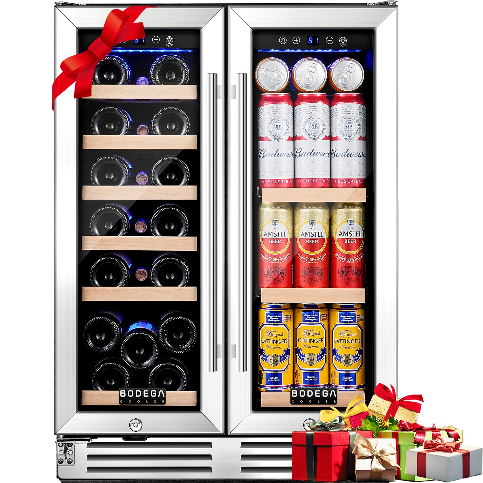 BODEGA 24 Inch Wine and Beverage Refrigerator, Dual Zone Wine and Bar Beverage C