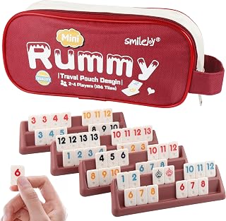 Smilejoy Mini Rummy Cube Game,Travel Rummy 106 Tiles with Canvas Bag | Travel carry bag,4 Hold racks, 2 jokers, 106 Color Melamine tiles, Travel game for 2-4 players,Festival Gift choice