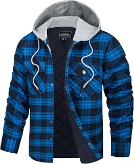 TACVASEN Men's Hooded Plaid Flannel Shacket Quilted Lined Warm Jacket