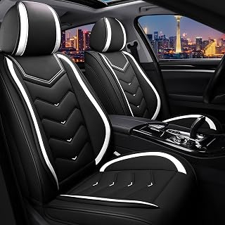 Car Seat Covers for VW Atlas 2018-2024, Stylish Sport Seat Covers, Premium Nappa Leather Car Seat Cover. Automobile Seat Covers Sets.(Standard 2 Seats/Black White)