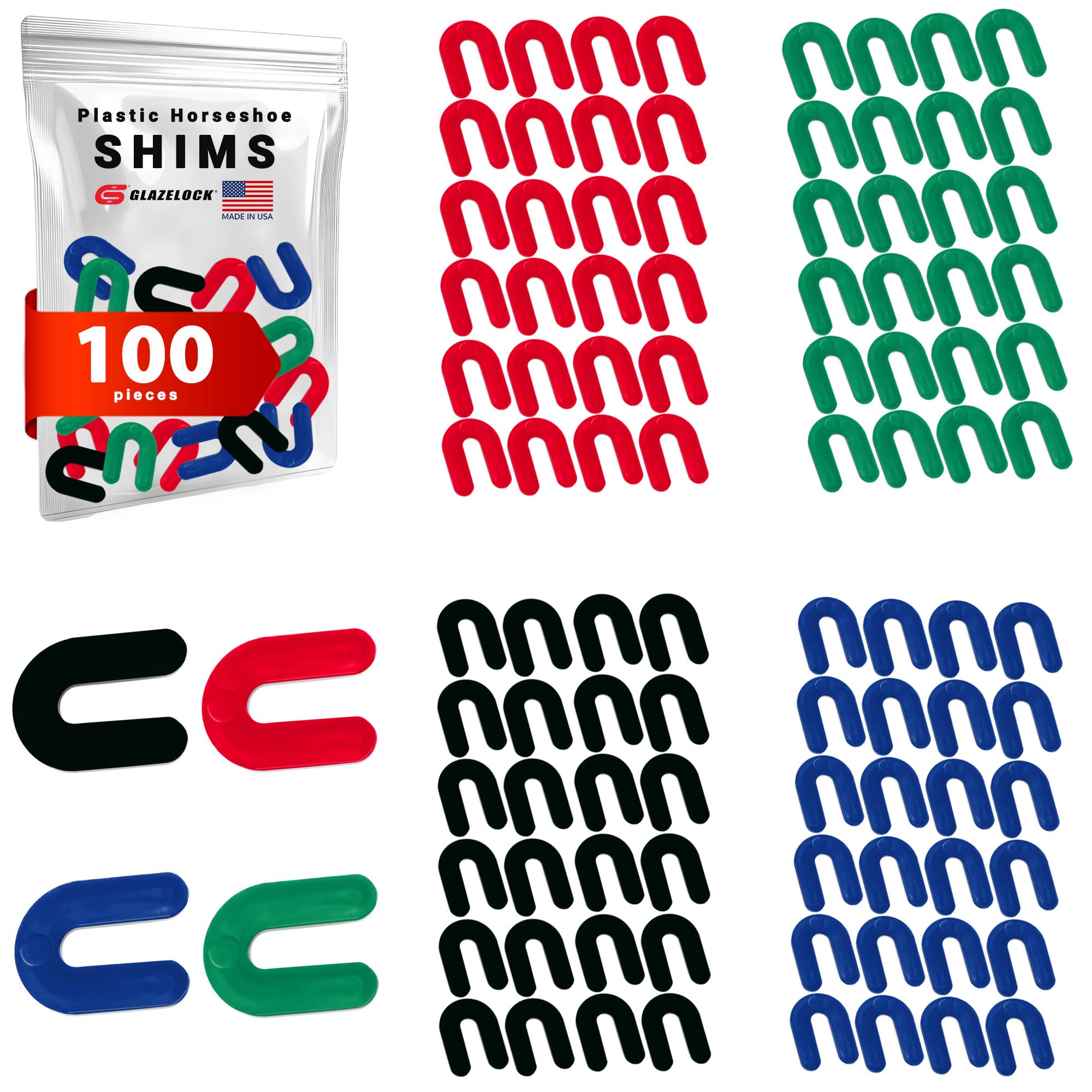 Plastic Horseshoe Shims for Leveling Multipack 1/4, 1/8, 1/16, 1/32-inch | 100-P