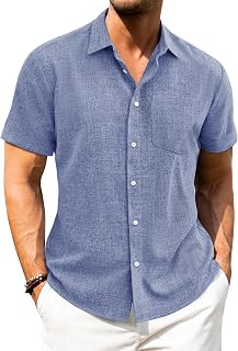 J.VER Mens Linen Shirts Short Sleeve Summer Beach Holiday Regular Fit Casual Button Down Shirt