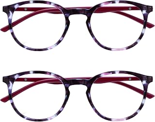 OPULIZE MET Blue Light Blocking Reading Glasses for Women Men, Slim Round Frame with Scratch Resistant and Spring Hinges, Computer Glasses with Anti-Reflective, Purple +1 (Pack of 2)
