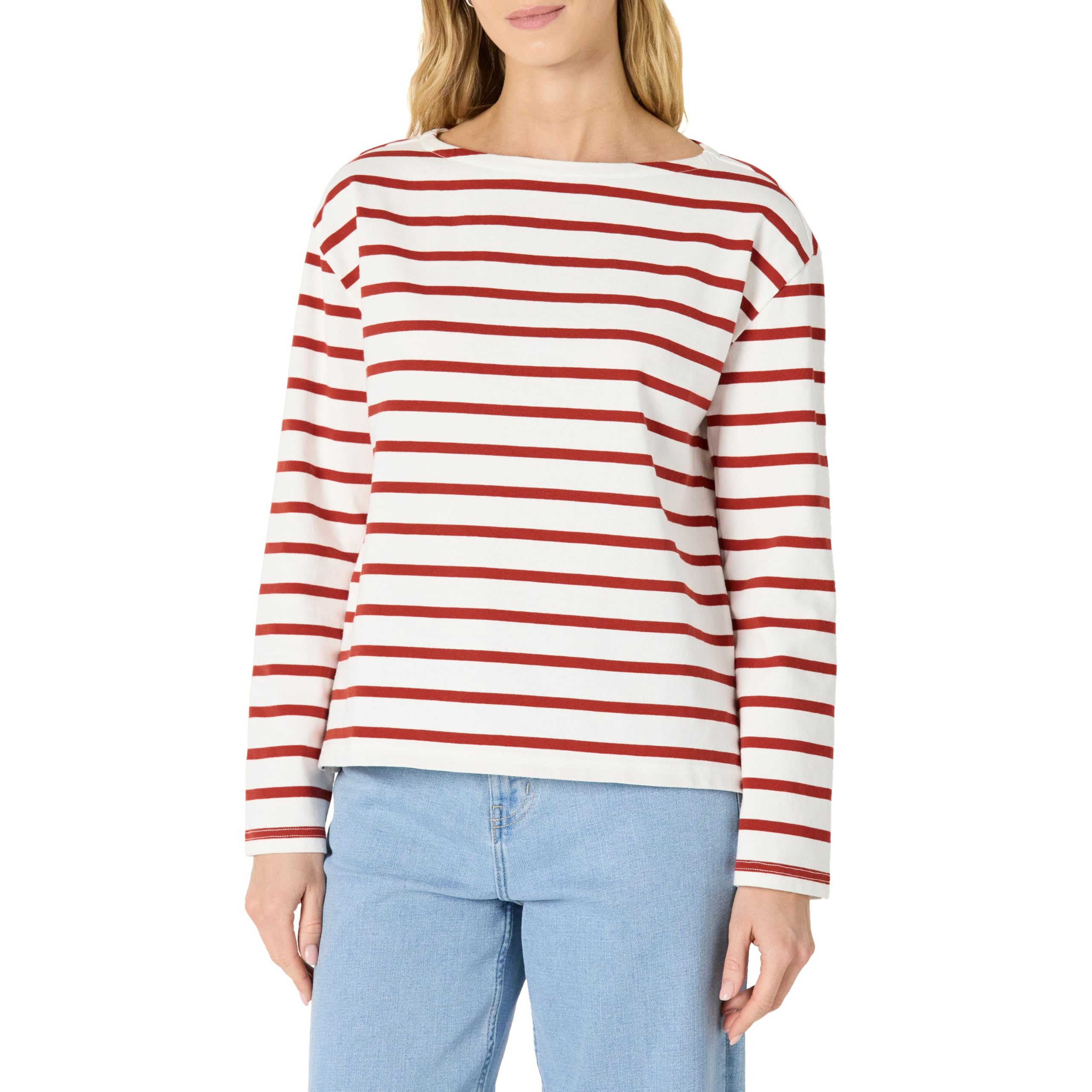 Amazon Essentials Womens 100% Cotton Heavyweight Long-Sleeve Boatneck Top