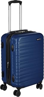 Amazon Basics Small Hard Suitcase - Expandable ABS Hand Luggage with 4 Double Swivel Wheels - Scratch Resistant and Lightweight - 55 x 37.5 x 10 cm - Navy Blue