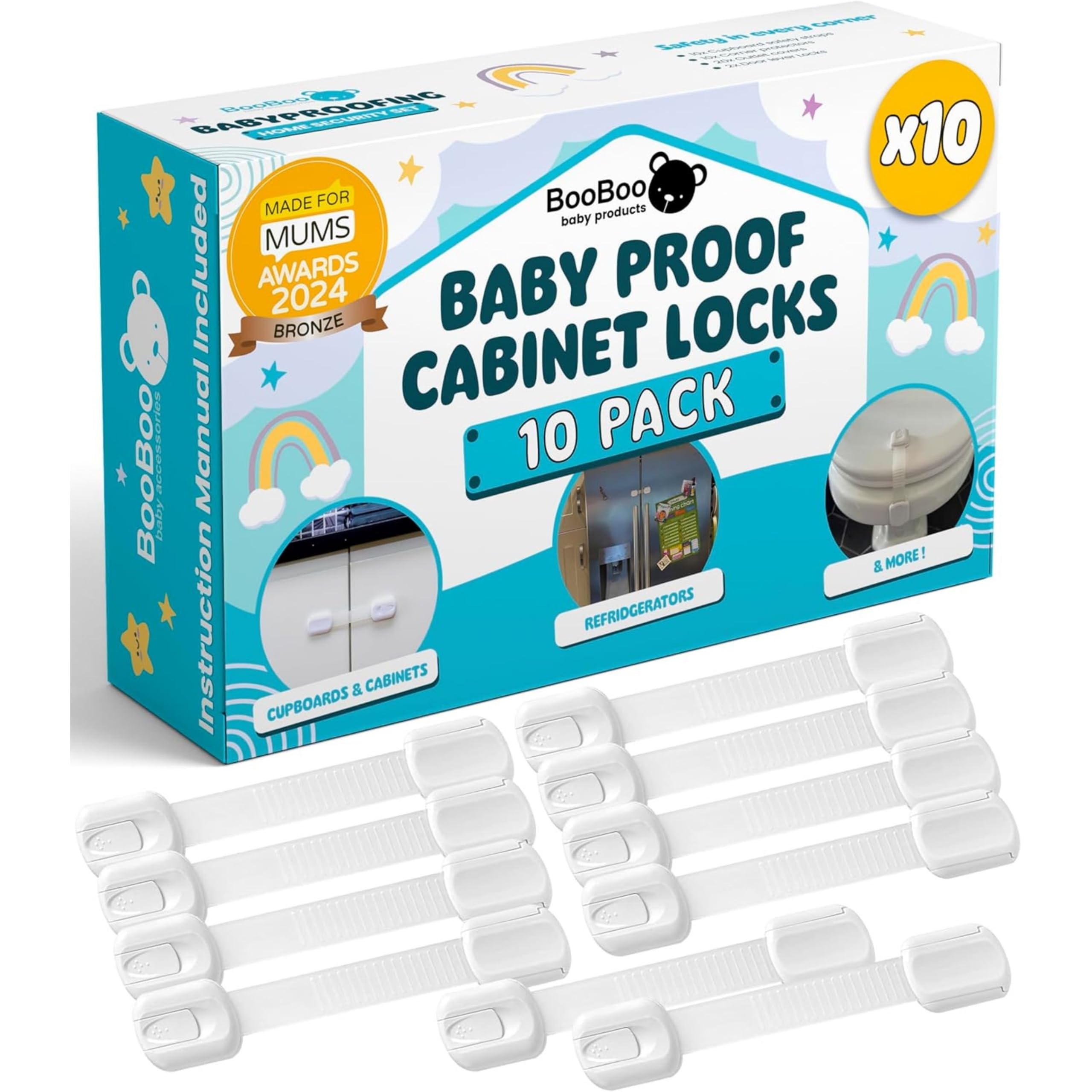 BooBoo Baby 10 Pack Premium Child Locks for Kitchen Cupboards | Child Proof Cabi