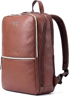 LEATHER VILLAGE Leather Laptop Backpack for Men with Trolley Strap 16L Slim
