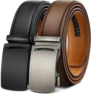 BULLIANT Belt 2 Pieces, Men's Leather Belt Automatic Ratchet Buckle, 35 mm Adjustable Size for Trousers Suit Dress