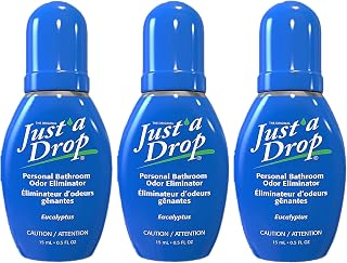 Just a Drop Before You Go Pocket Toilet Drops, Travel Size, Original Eucalyptus, 15 ml, Up to 400 Uses per Bottle, On-The-Go Bathroom Odour Deodorizer with Essential Oils, 3 Pack
