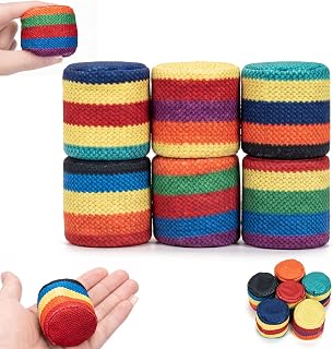 MEQUER 6Pack Knitted Footbag Hack Sack Multicoloured Geometric | Hand-Made Crochet, Juggling Balls, For Beginners & Adults, Assorted Colours, Upgraded Design, Multicolored Geometric Pattern