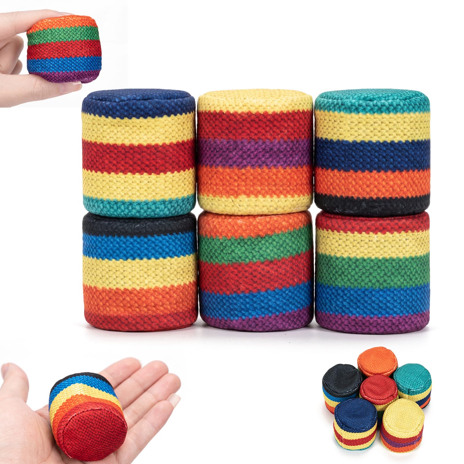 MEQUER 6Pack Knitted Footbag Hack Sack Multicoloured Geometric | Hand-Made Croch