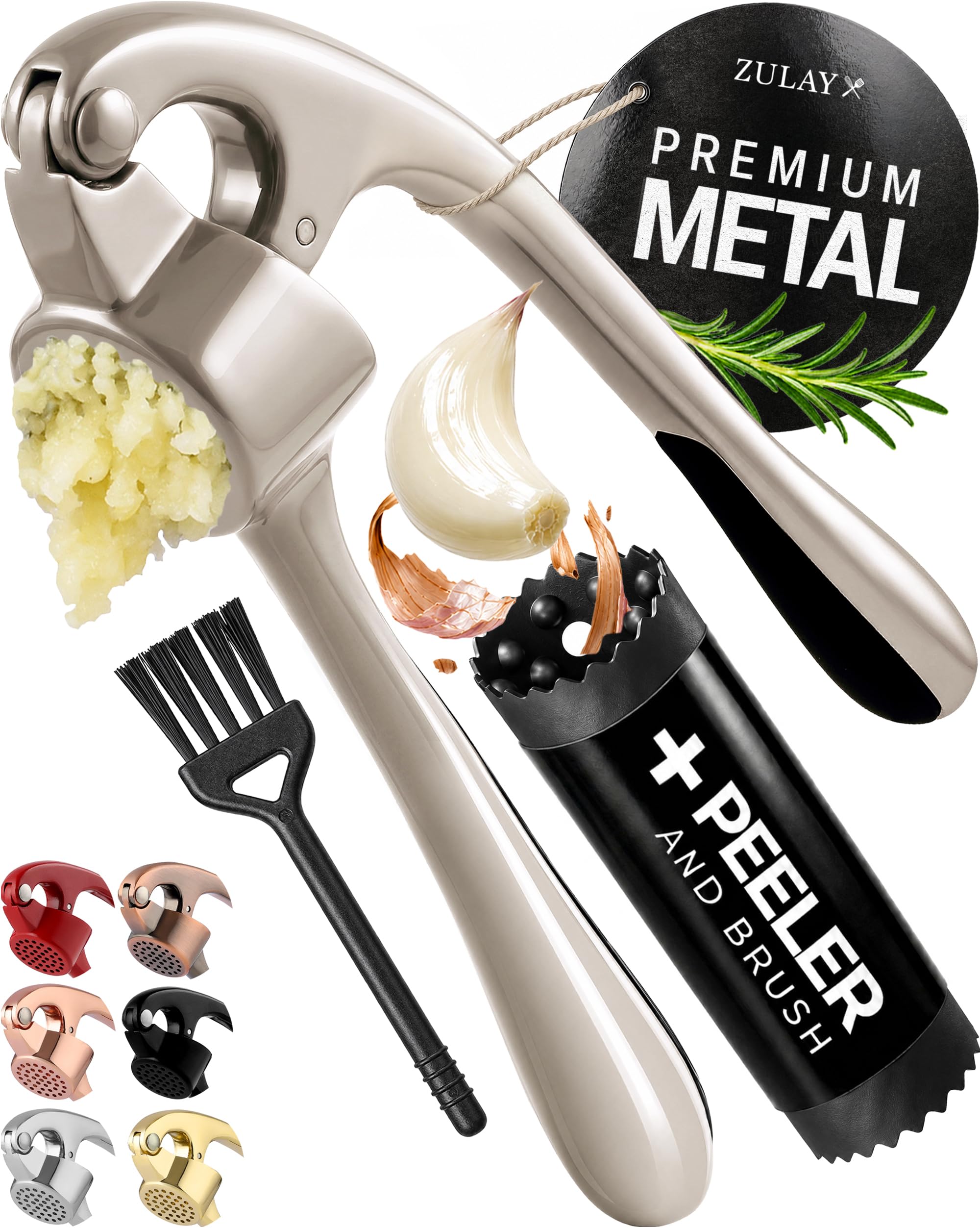 Zulay Kitchen Metal Garlic Press Garlic Mincer Tool Stainless Steel, Silver | Ru