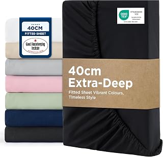 Bedsure Small Double Fitted Sheet - 40cm Pocket, Black, 122x190cm